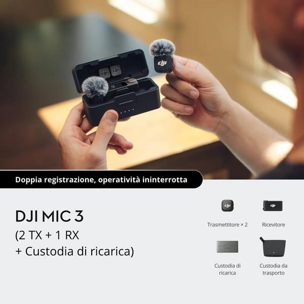 DJI Mic 3 (2 TX + 1 RX + Custodia di ricarica)